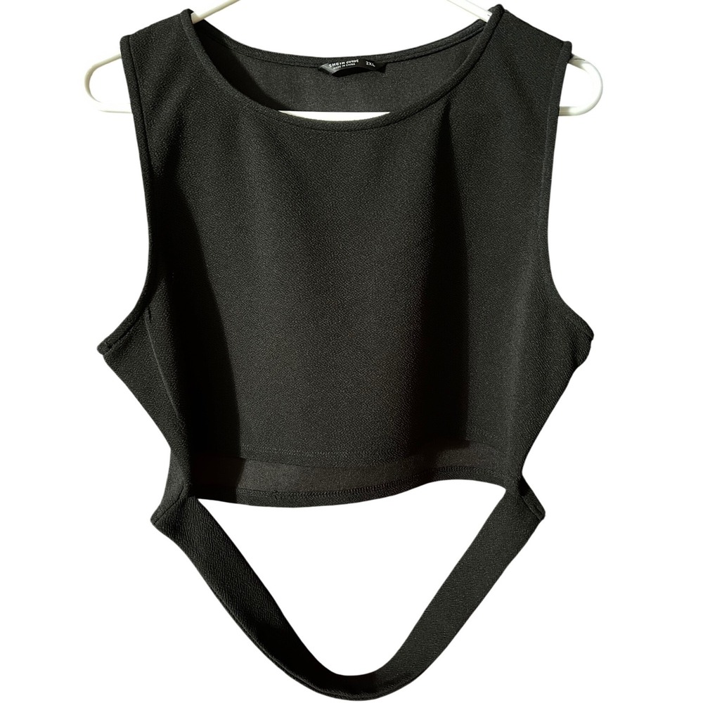 SHEIN Curve Black Textured Cutout Crop Top Sleeveless Plus Size 2XL - Picture 2 of 4